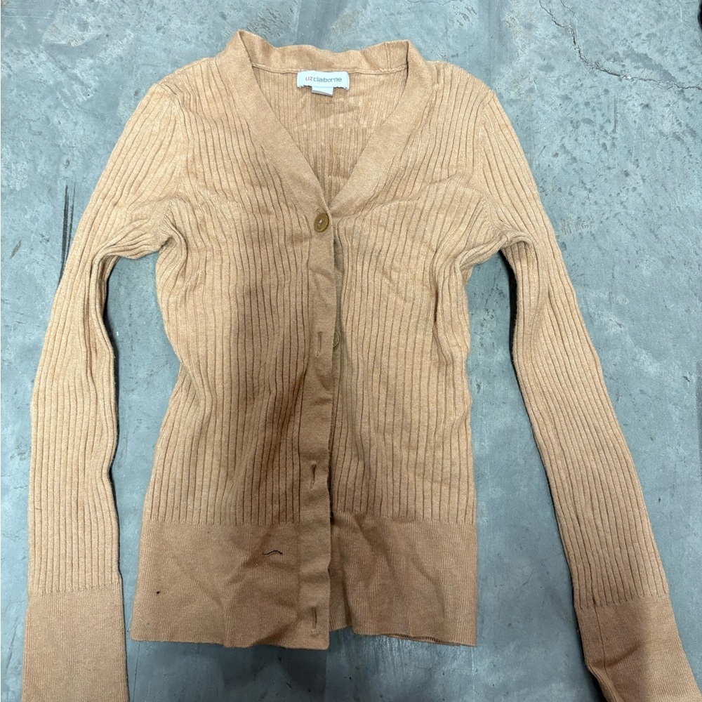 Liz Claiborne Beige Ribbed Cardigan